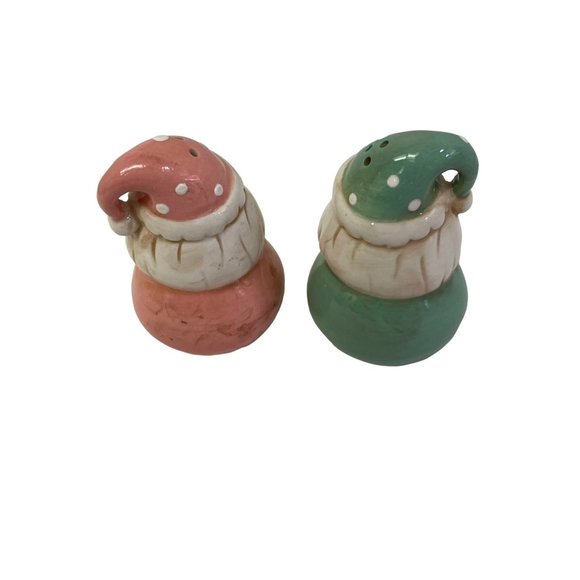 Johanna Parker Design Christmas Salt & Pepper Shaker Ceramic Pink Green Claus - Picture 3 of 3